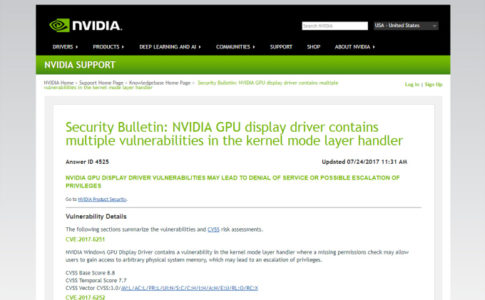 NVIDIA製GPUのディスプレイドライバーに複数の脆弱性