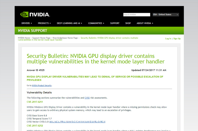 NVIDIA製GPUのディスプレイドライバーに複数の脆弱性